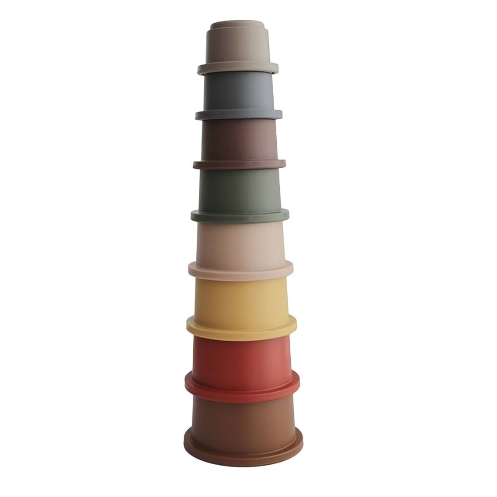 NIB Mushie Colorful Retro Stacking Tower Bath Toy Cups (0-3 years)